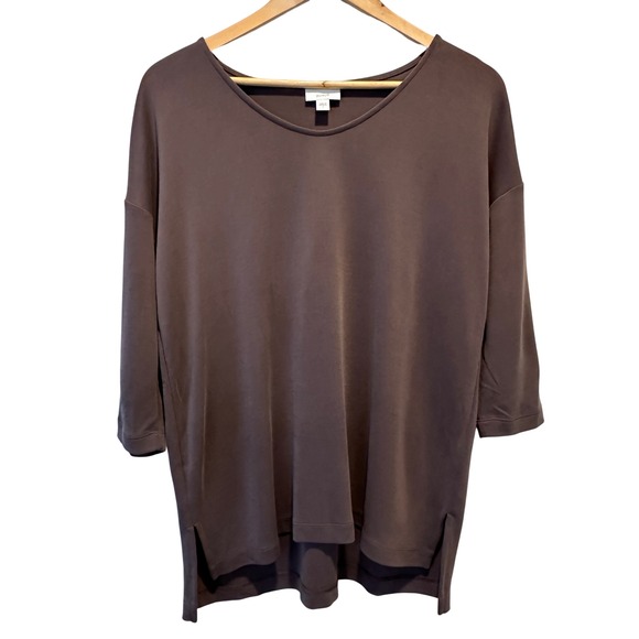 Pure Jill Tops - Pure Jill Tunic Top Womens Small Brown Tencel Modal 3/4 Sleeve Scoop Neck Casual